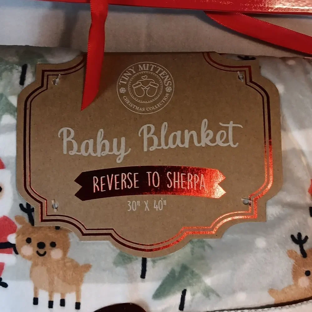 Tiny Mittens Reversible Christmas Sherpa Baby Blanket